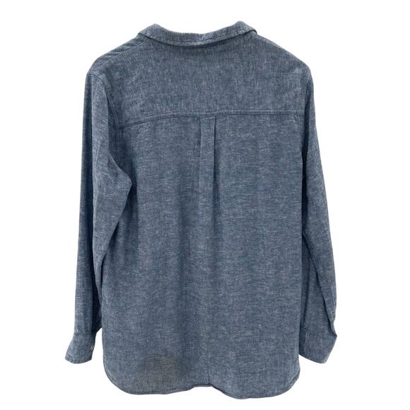 GAP Linen Blend Blue Chambray Relaxed Fit Button Down Shirt Size Medium - Picture 8 of 12